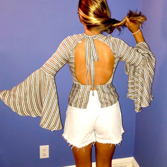 Rowen Tops - Rowen Bell Sleeve Open Back Top